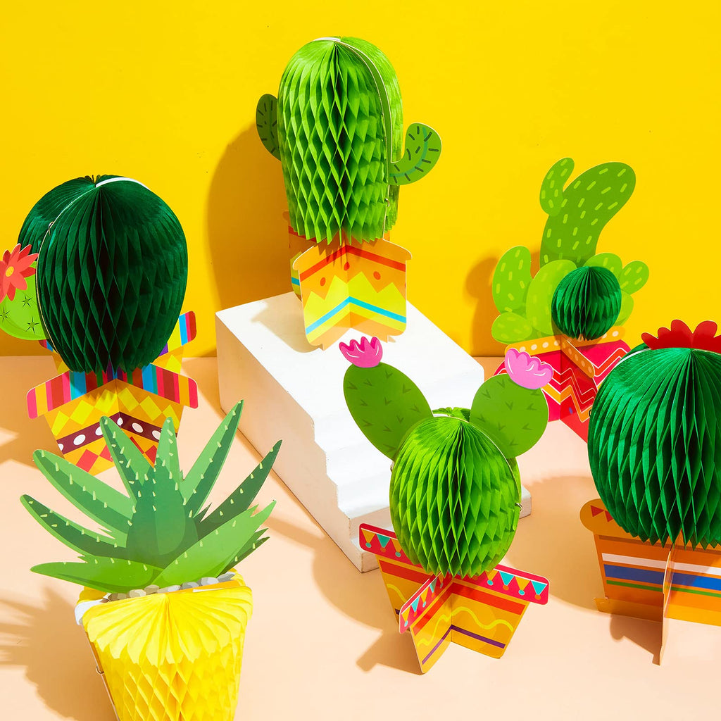Zonon 12 Pcs Cactus Party Decorations - Mexican Fiesta Honeycomb Table Centerpieces and Cutouts