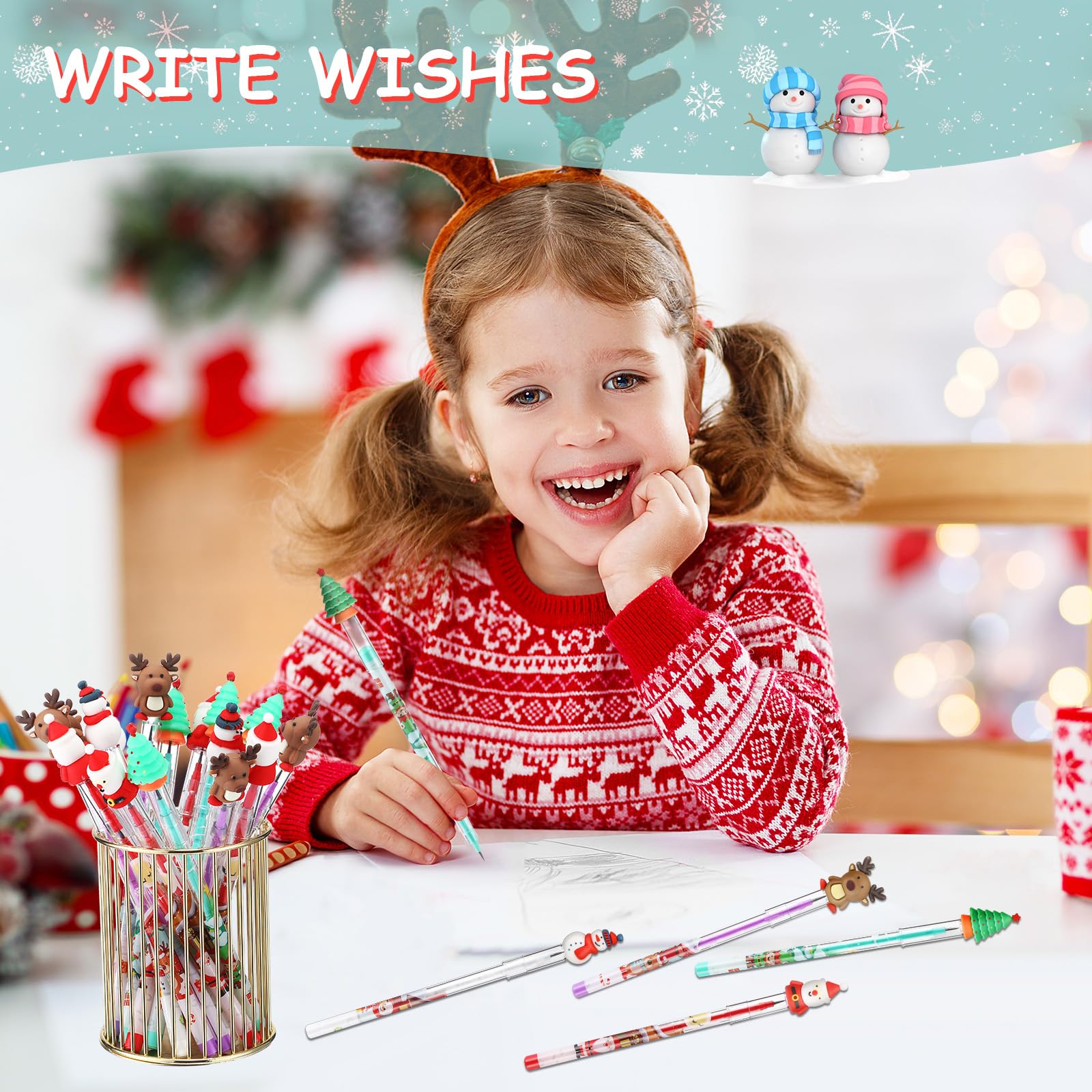 Zonon 24 Pack Christmas Push Pencils with Toppers - Santa, Snowman, Elk, Tree Designs for Classroom Rewards and Stocking Stuffers