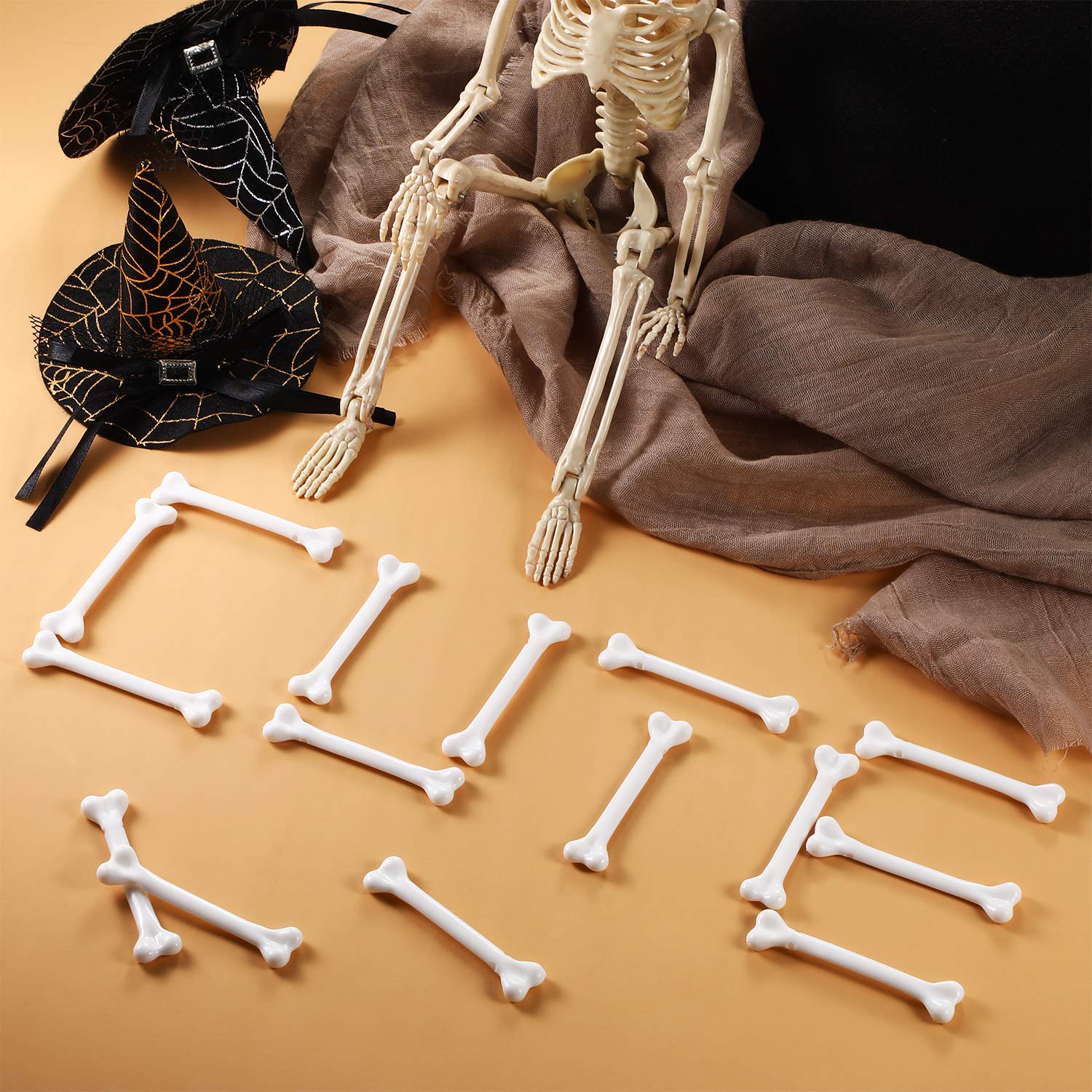 Zonon 24-Pack Mini Plastic Skeleton Bones for Halloween Costume DIY and Party Decor