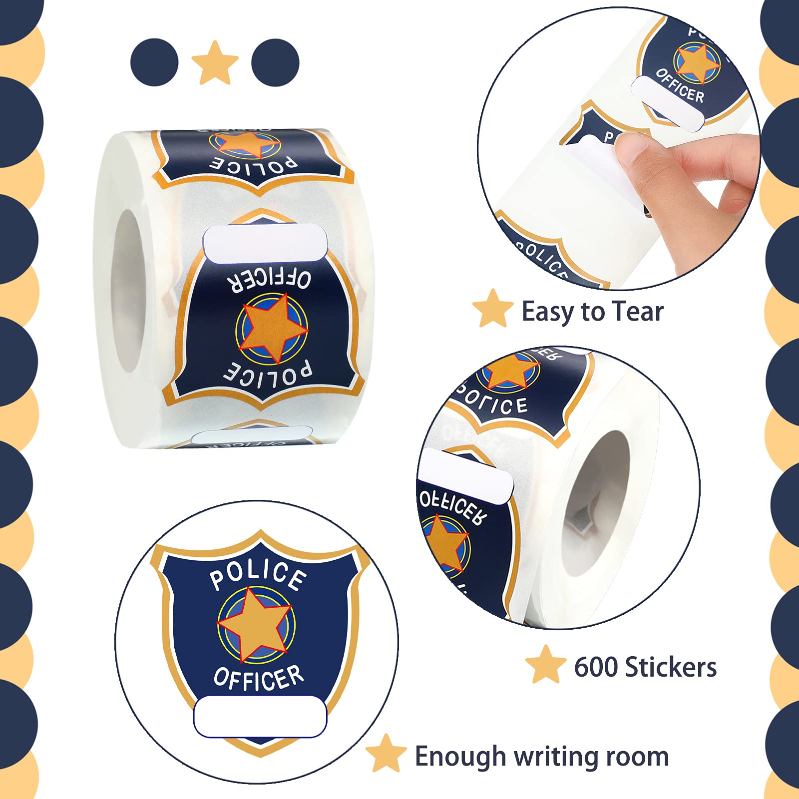 Zonon 600 Police Stickers for Kids - Blue Badge Name Tags Party Favors