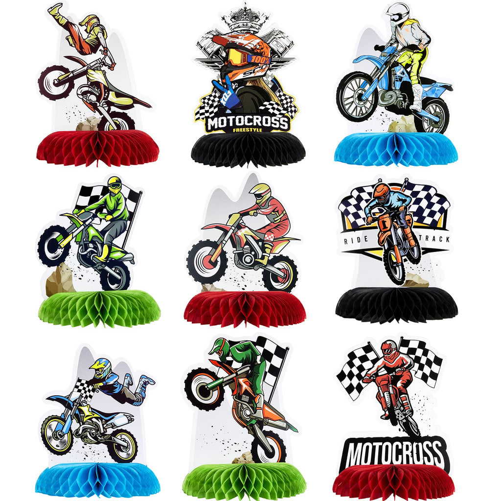 Zonon 9 Piece Dirt Bike Party Decorations – Honeycomb Centerpieces for Motorcycle Themed Parties