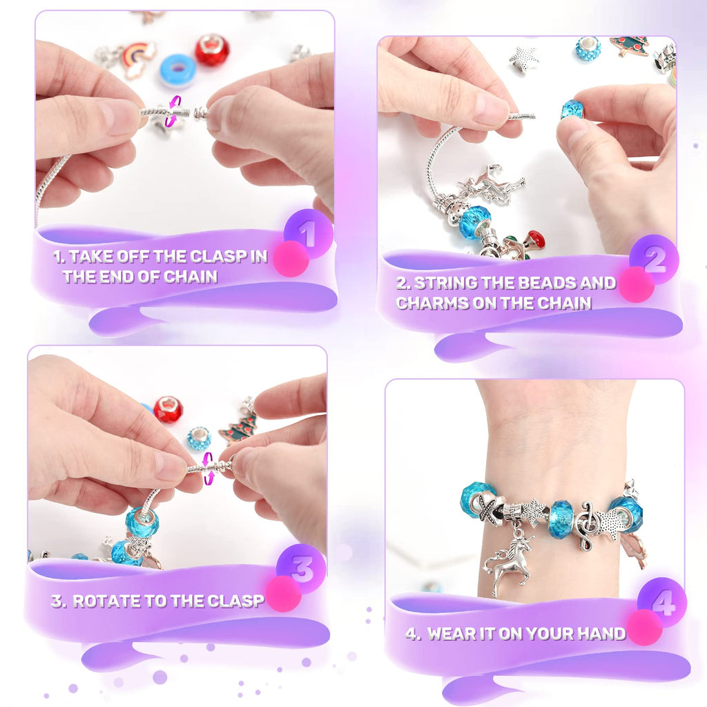 ZOOI Bracelet Making Kit for Girls - Mermaid Friendship Charm Craft Set, Purple