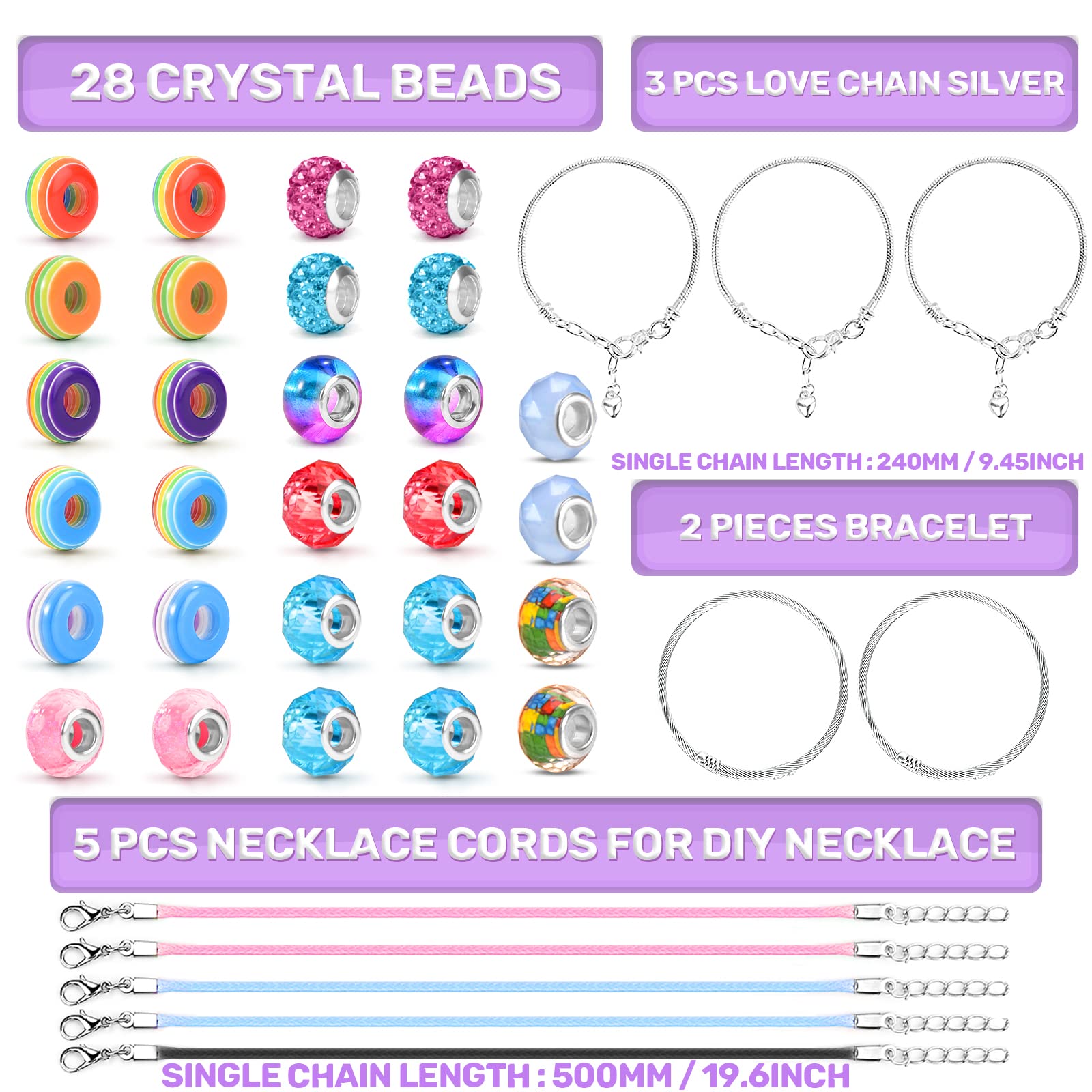 ZOOI Bracelet Making Kit for Girls - Mermaid Friendship Charm Craft Set, Purple