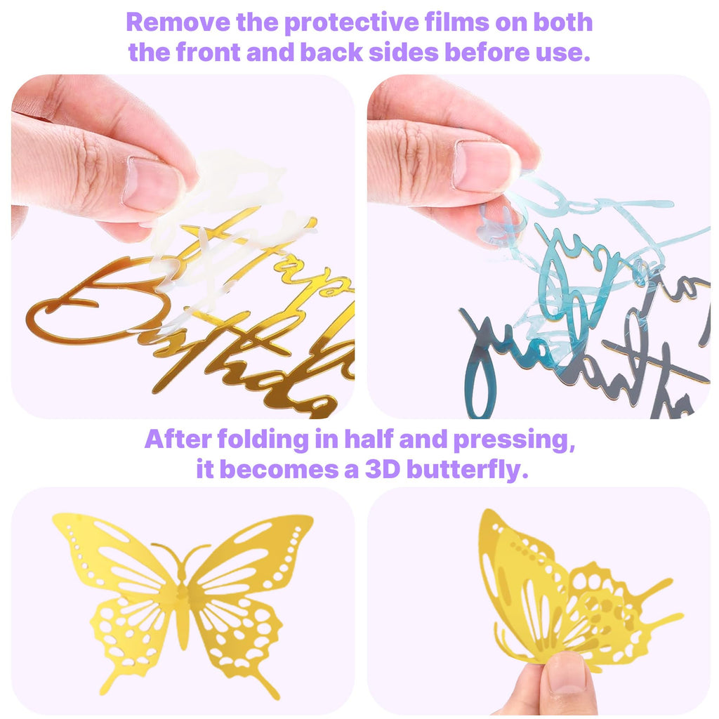 ZOYVUX Gold & Purple Birthday Crown Cake Topper Set – Includes Mini Tiara, Butterflies, Candles & More