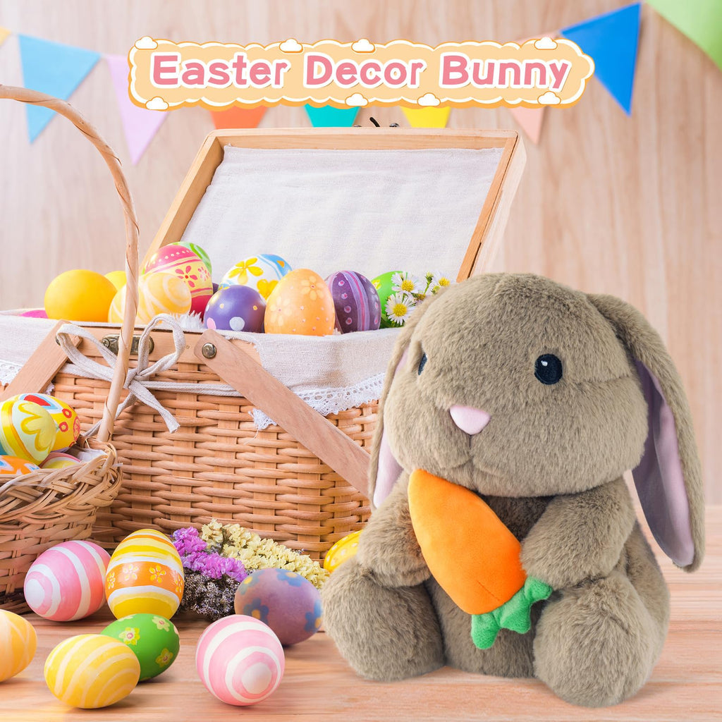 ZRUNBO 9.8-Inch Easter Bunny Plush with Floppy Ears and Carrot, Soft Brown Stuffed Rabbit for Kids