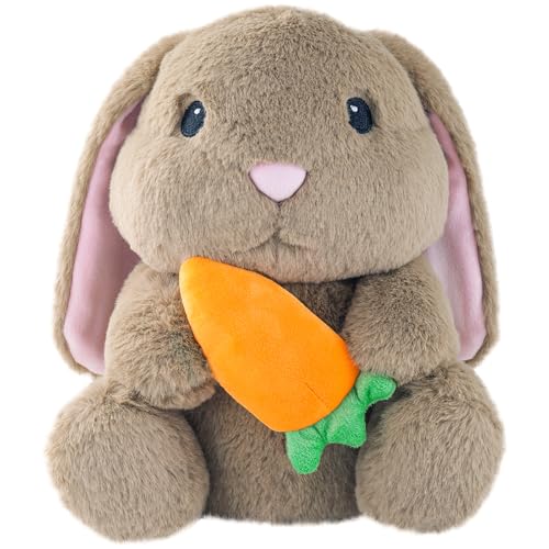 ZRUNBO 9.8-Inch Easter Bunny Plush with Floppy Ears and Carrot, Soft Brown Stuffed Rabbit for Kids