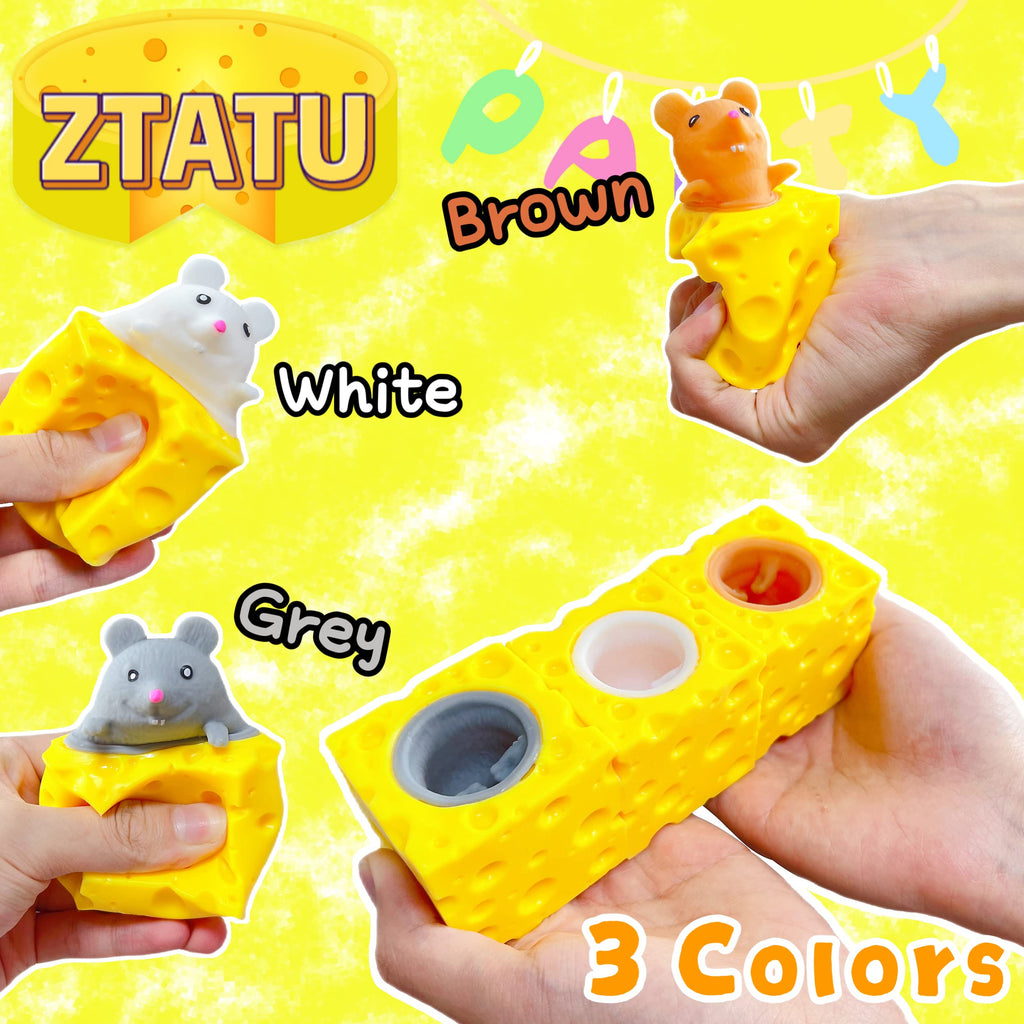 ZTATU Cheese Stress Balls 3-Pack – Squishy Fidget Toys for Anxiety Relief (White, Gray, Brown)
