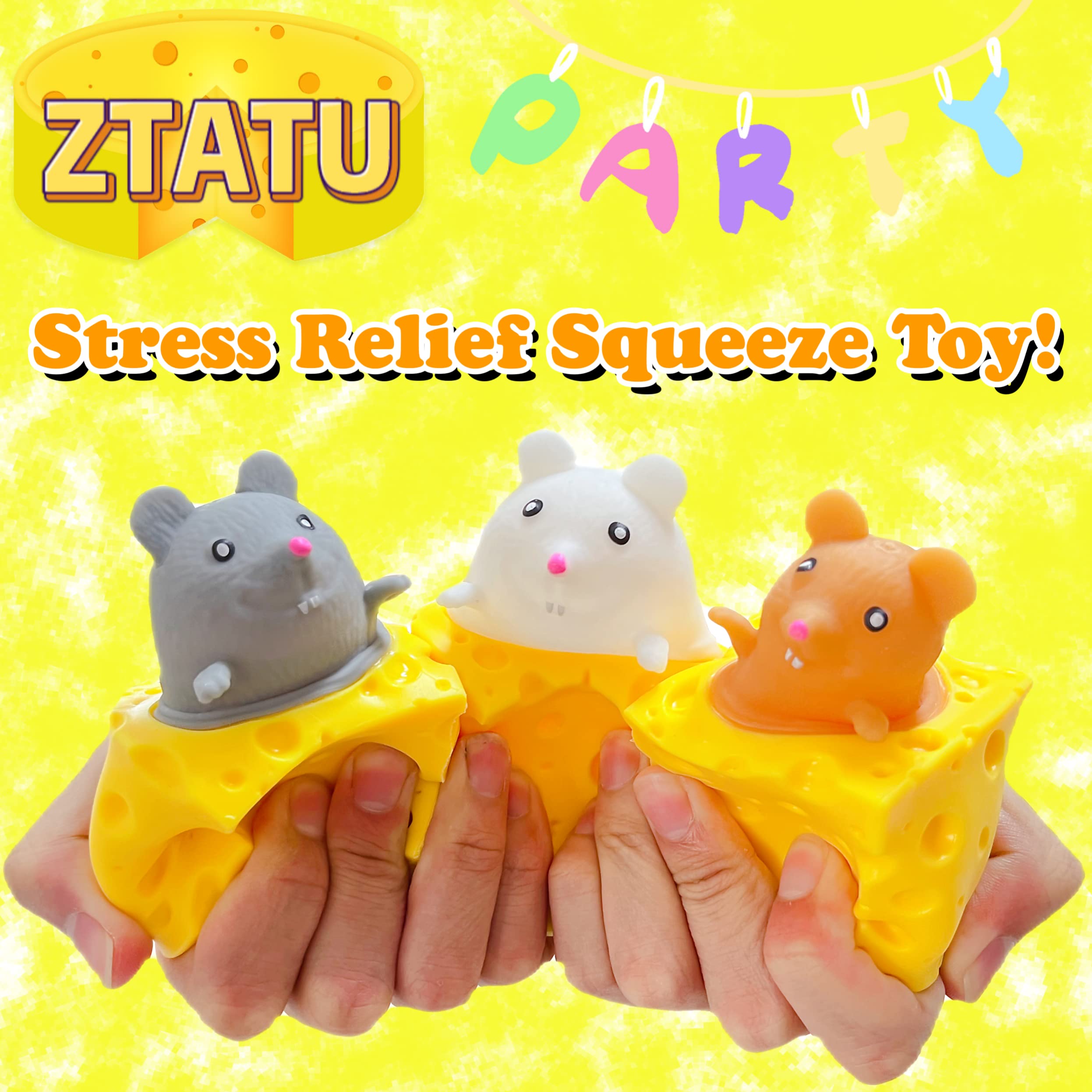 ZTATU Cheese Stress Balls 3-Pack – Squishy Fidget Toys for Anxiety Relief (White, Gray, Brown)