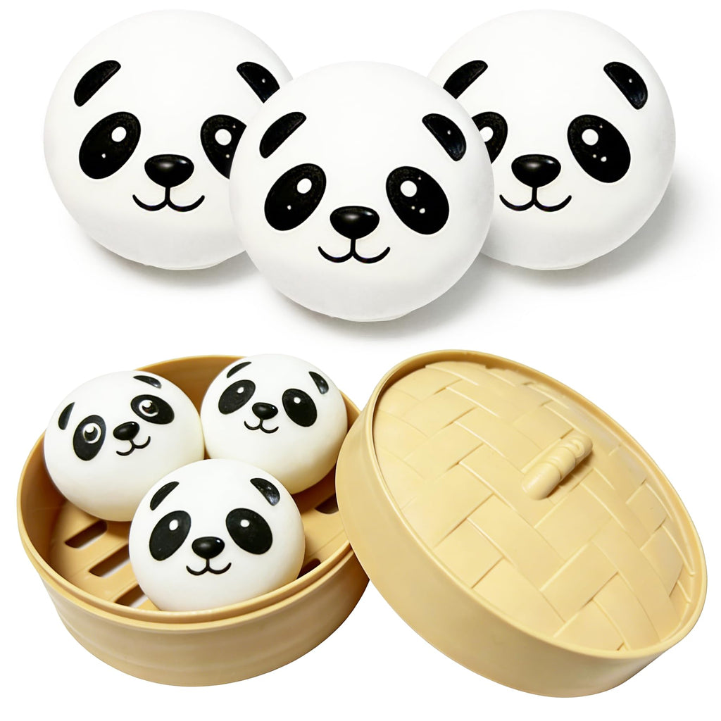 ZTATU Mini Panda Dumpling Squishy Toys (3 Pack) - Cute Stress Balls for Adults and Kids, Sensory Fidget Toy for Anxiety Relief, Party Favors, Easter Basket Stuffers