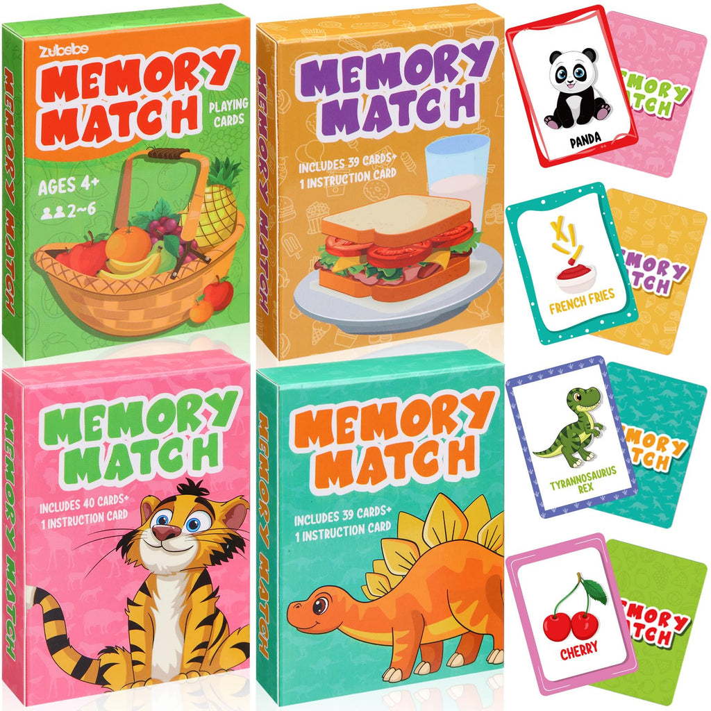 Zubebe Memory Matching Game Set of 4 Themes - Educational Toy for Kids, Family Night, Classroom Prizes