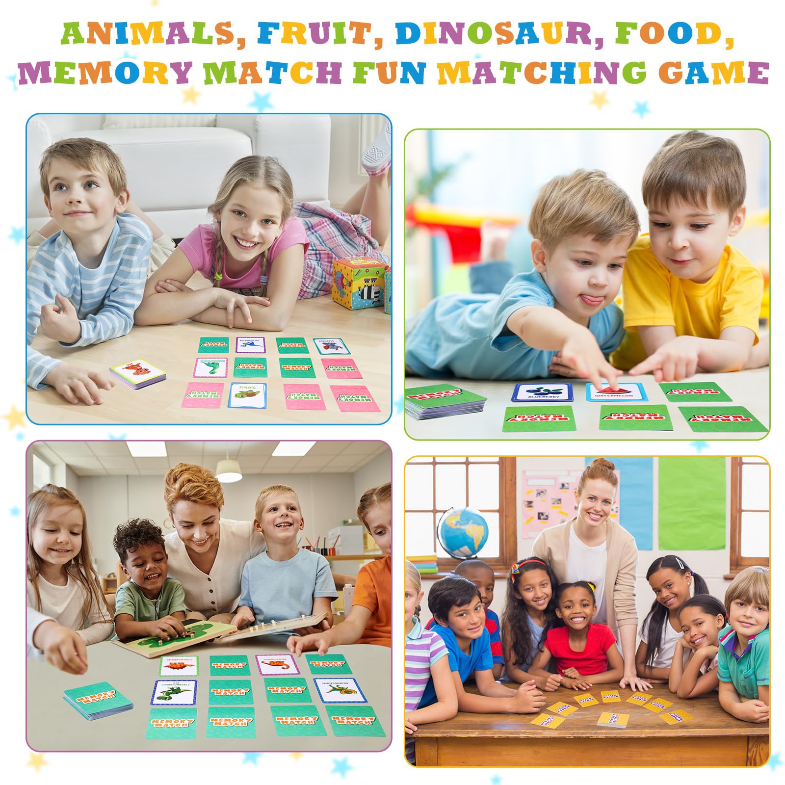 Zubebe Memory Matching Game Set of 4 Themes - Educational Toy for Kids, Family Night, Classroom Prizes