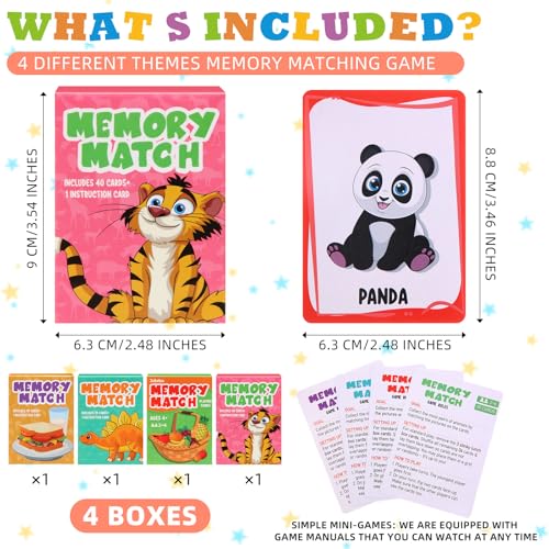 Zubebe Memory Matching Game Set of 4 Themes - Educational Toy for Kids, Family Night, Classroom Prizes