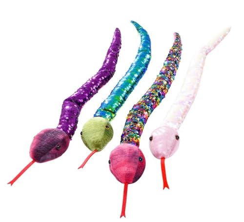 Zugar Land 26-Inch Reversible Sequin Plush Snake – Green/Black Color-Changing Soft Toy