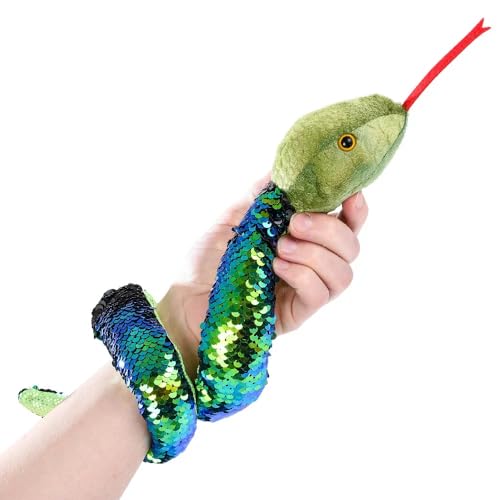 Zugar Land 26-Inch Reversible Sequin Plush Snake – Green/Black Color-Changing Soft Toy