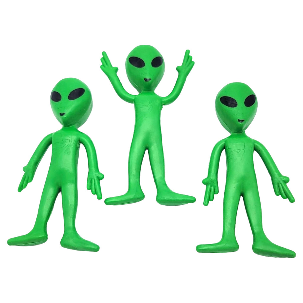 Zugar Land Bendable Rubber Green Aliens (3.75") – 6-Pack Sensory Fidget Toys for Stress Relief and Imaginative Play