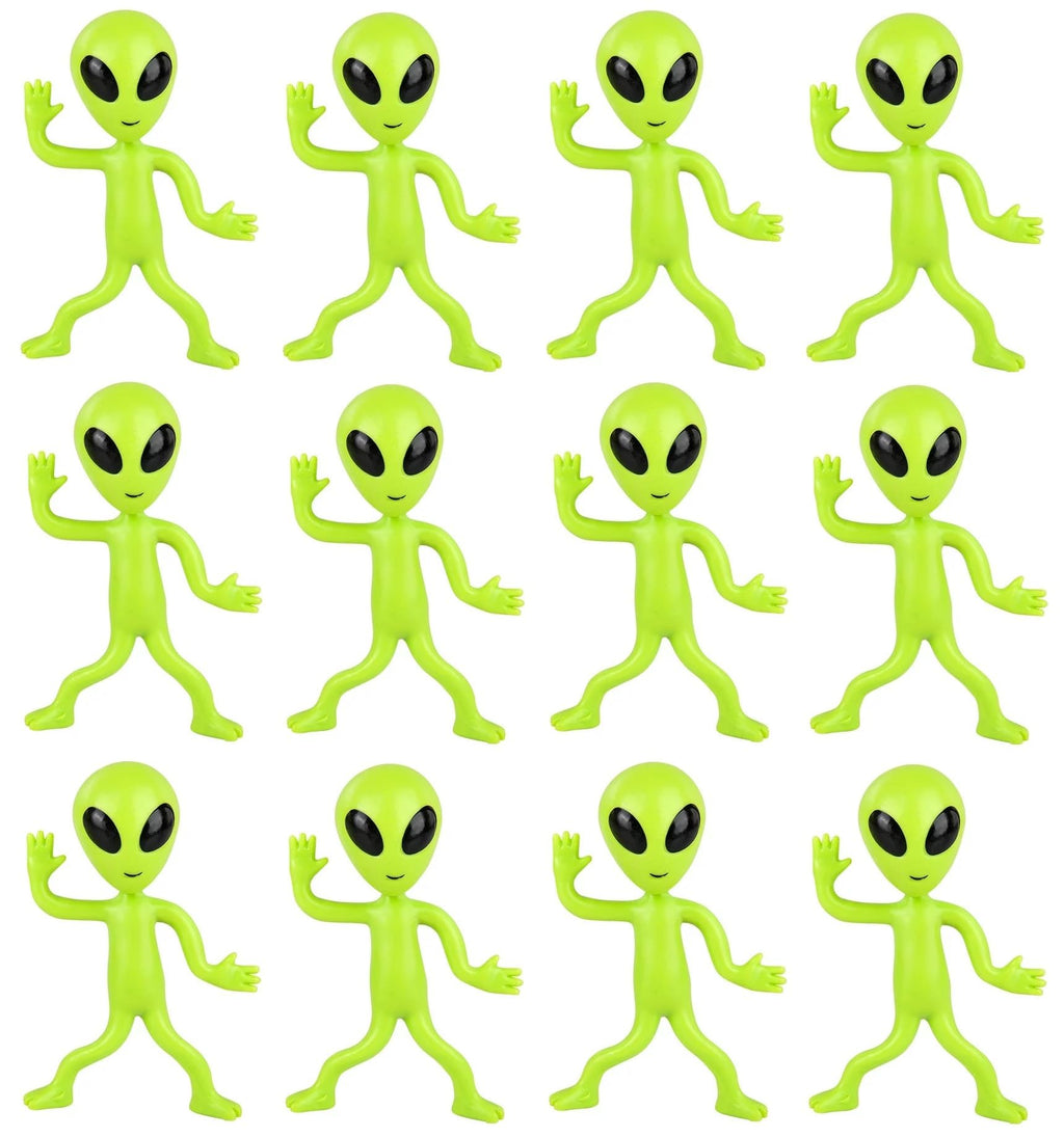 Zugar Land Bendable Rubber Neon Green Aliens - 6 Pack of 4-Inch Sensory Fidget Toys for Stress Relief and Party Favors