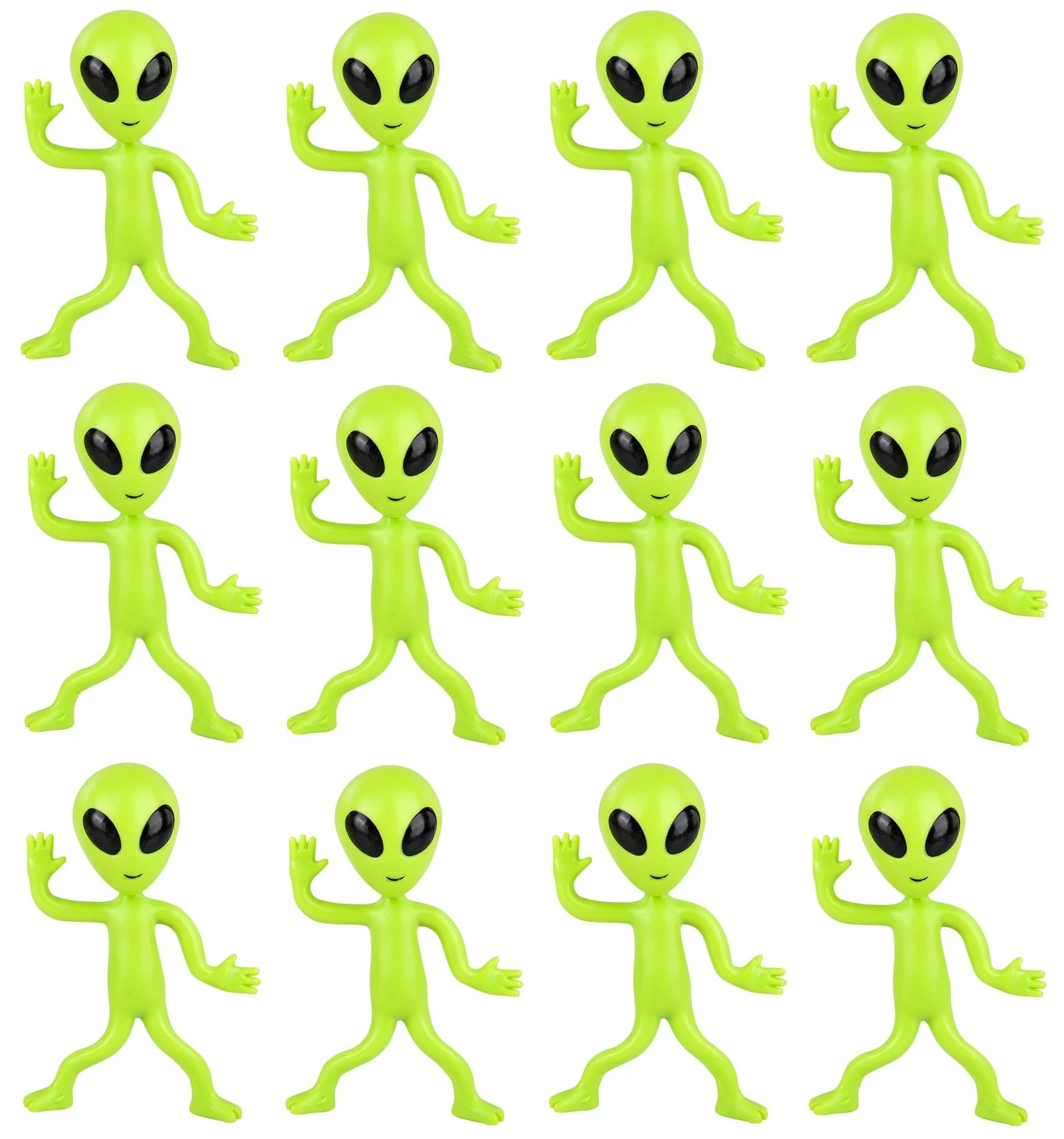 Zugar Land Bendable Rubber Neon Green Aliens - 6 Pack of 4-Inch Sensory Fidget Toys for Stress Relief and Party Favors