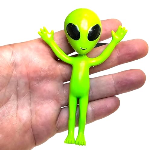 Zugar Land Bendable Rubber Neon Green Aliens - 6 Pack of 4-Inch Sensory Fidget Toys for Stress Relief and Party Favors