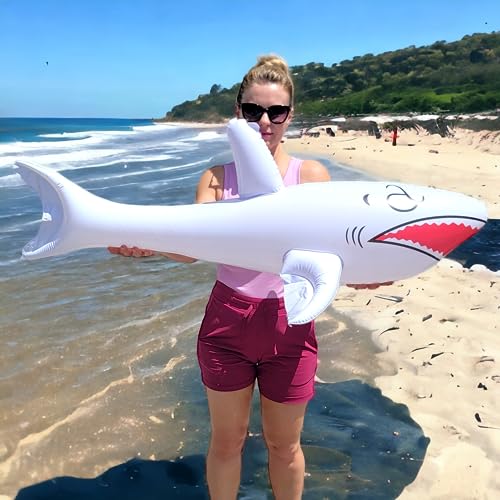 Zugar Land Jumbo 42" Inflatable Shark - 3-Pack (Red, Blue, White) Giant Pool Float Toy