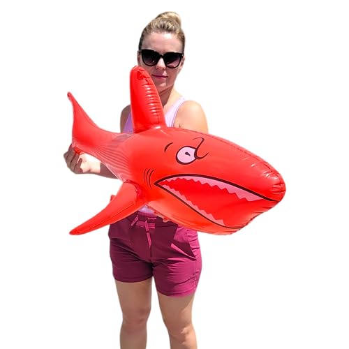 Zugar Land Jumbo 42" Inflatable Shark - 3-Pack (Red, Blue, White) Giant Pool Float Toy