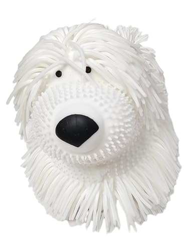 Zugar Land Soft Shaggy Puffer Dog Toy – Squishy, Stretchy Air-Filled Fun for Dogs (White, 8" x 5")