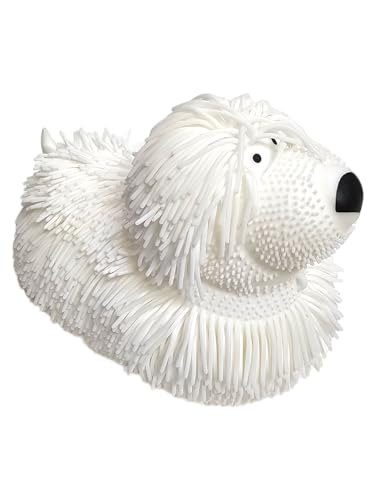 Zugar Land Soft Shaggy Puffer Dog Toy – Squishy, Stretchy Air-Filled Fun for Dogs (White, 8" x 5")