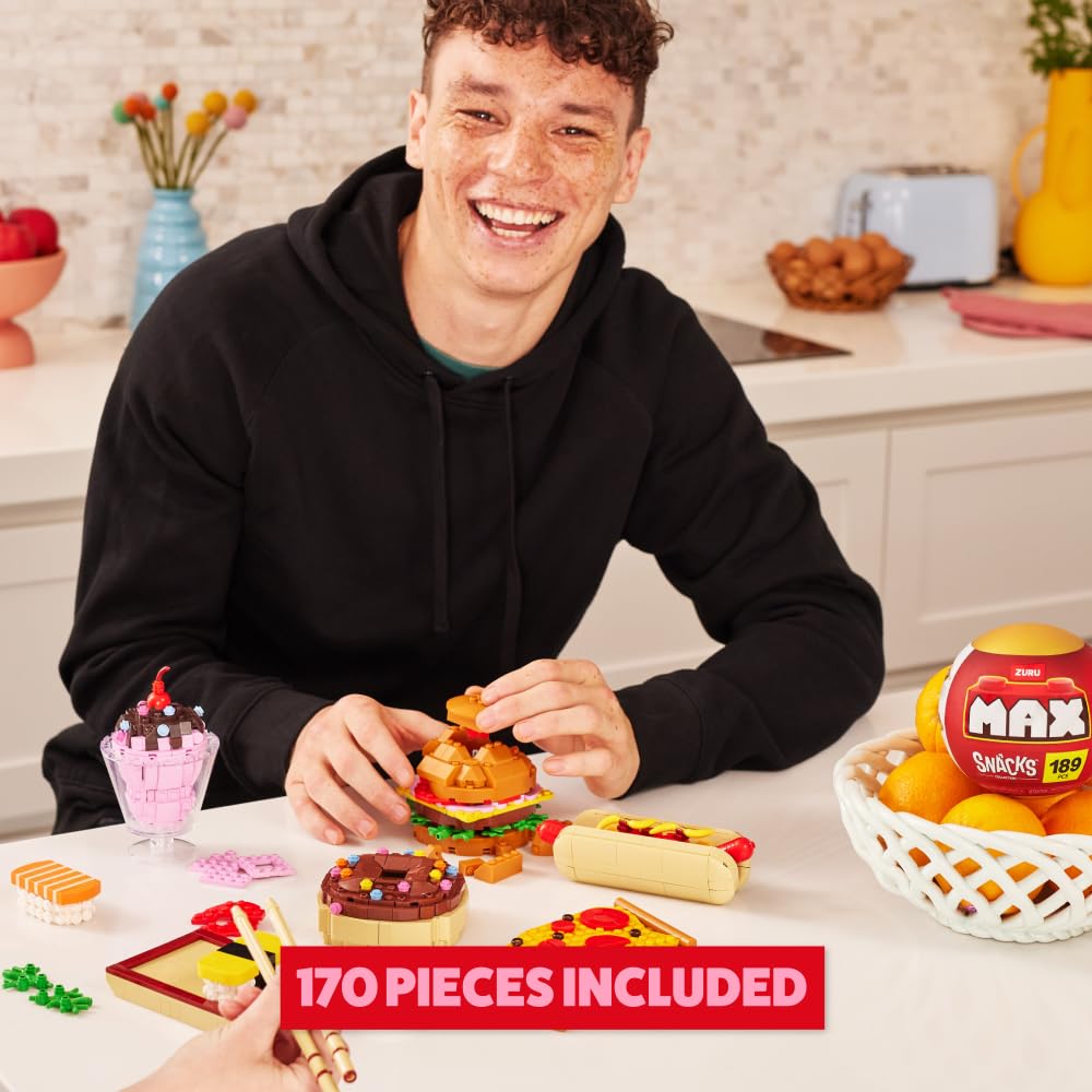 ZURU MAX Premium Snacks Hotdog Building Bricks Set – 200 Pieces, Compatible with Leading Brands