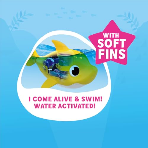 ZURU Robo Alive Junior Daddy Shark Bath Toy – Singing and Swimming with New Silicon Fins (Blue)
