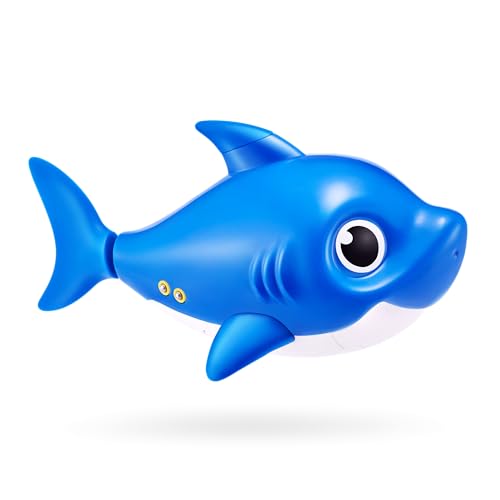 ZURU Robo Alive Junior Daddy Shark Bath Toy – Singing and Swimming with New Silicon Fins (Blue)