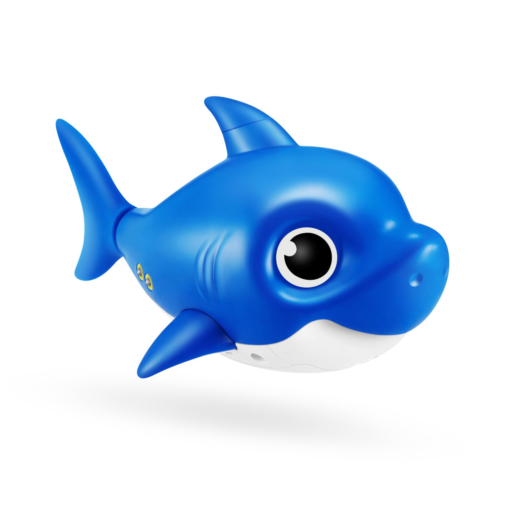 ZURU Robo Alive Junior Daddy Shark Bath Toy – Singing and Swimming with New Silicon Fins (Blue)