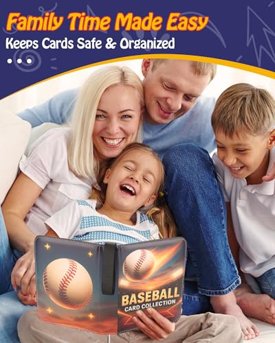 ZVXROEV Baseball Card Binder - 4-Pocket Side-Loading Album Holds 400 Cards, PU Leather Zip Cover, Acid-Free Pages for Safe Storage & Shows, Baseball Design