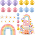 ZWLIYCHN Rainbow Cake Topper Set - 26 Pcs Pastel Balls & Daisy Flowers for Bohemian Parties