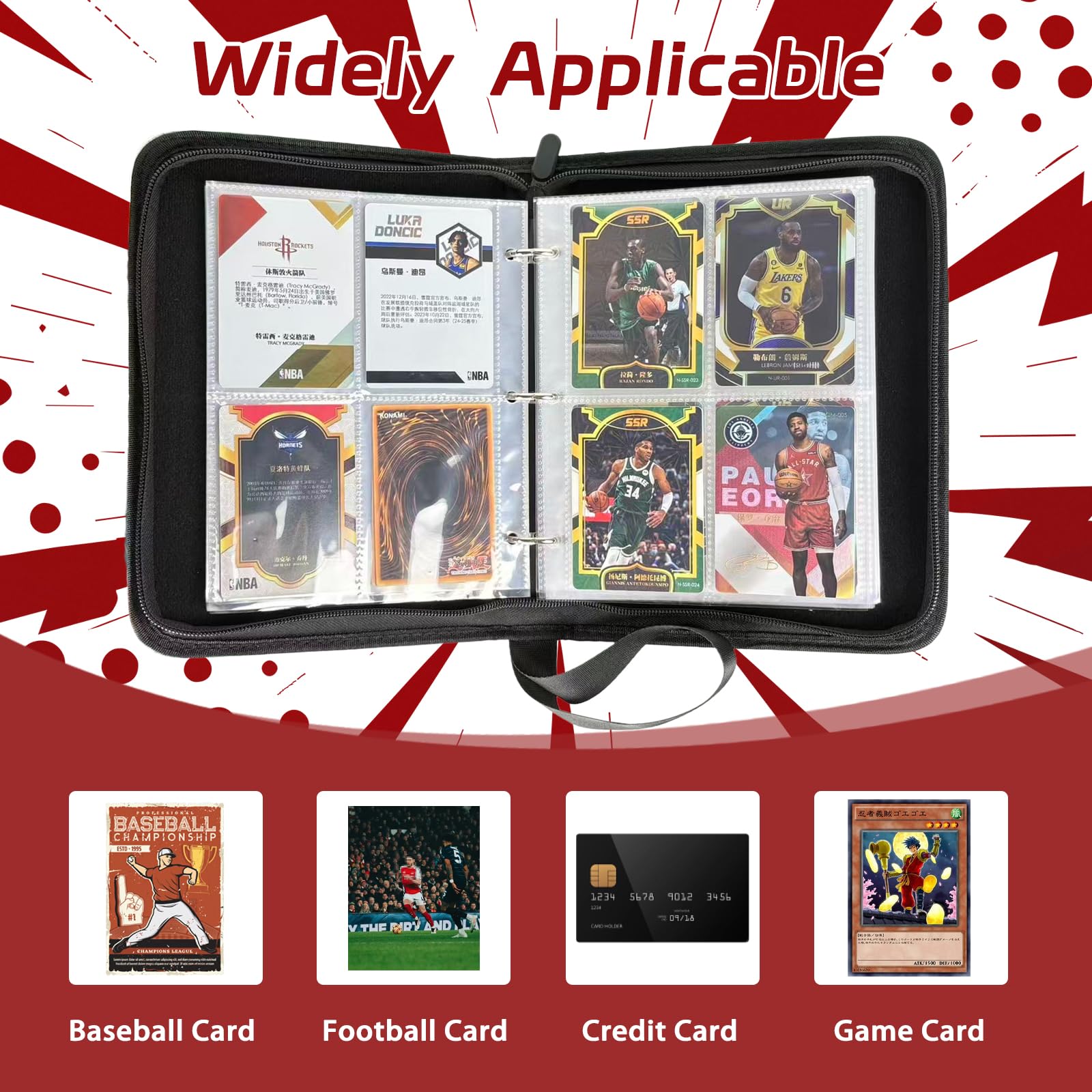 ZYAXWN 440-Pocket Trading Card Binder – Red PU Leather Album with Zipper Closure