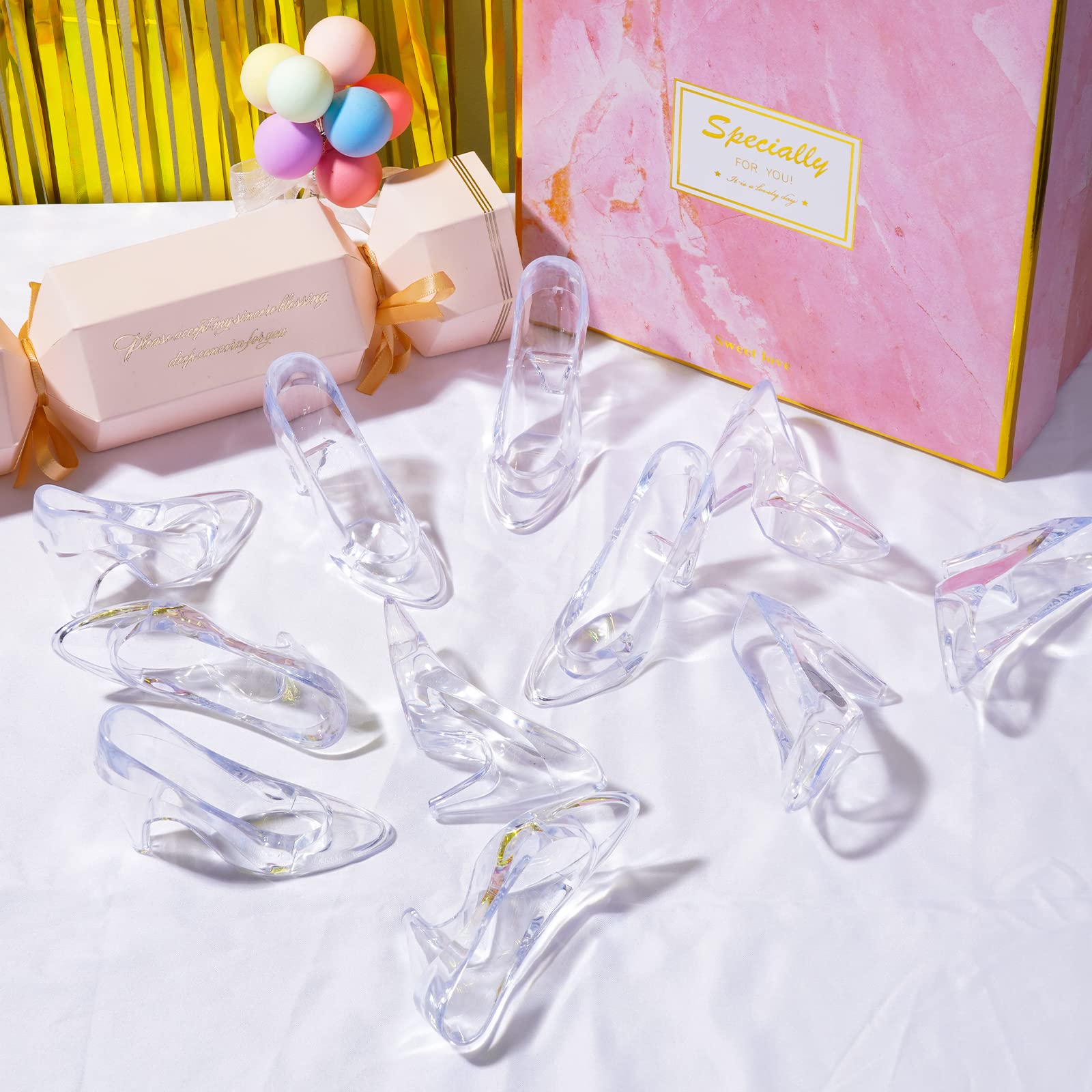 ZYFLSQ 24-Pack Mini Plastic Cinderella Slippers, 3.5-Inch Clear Glass Heel Favors for Wedding, Birthday Party Table Decorations