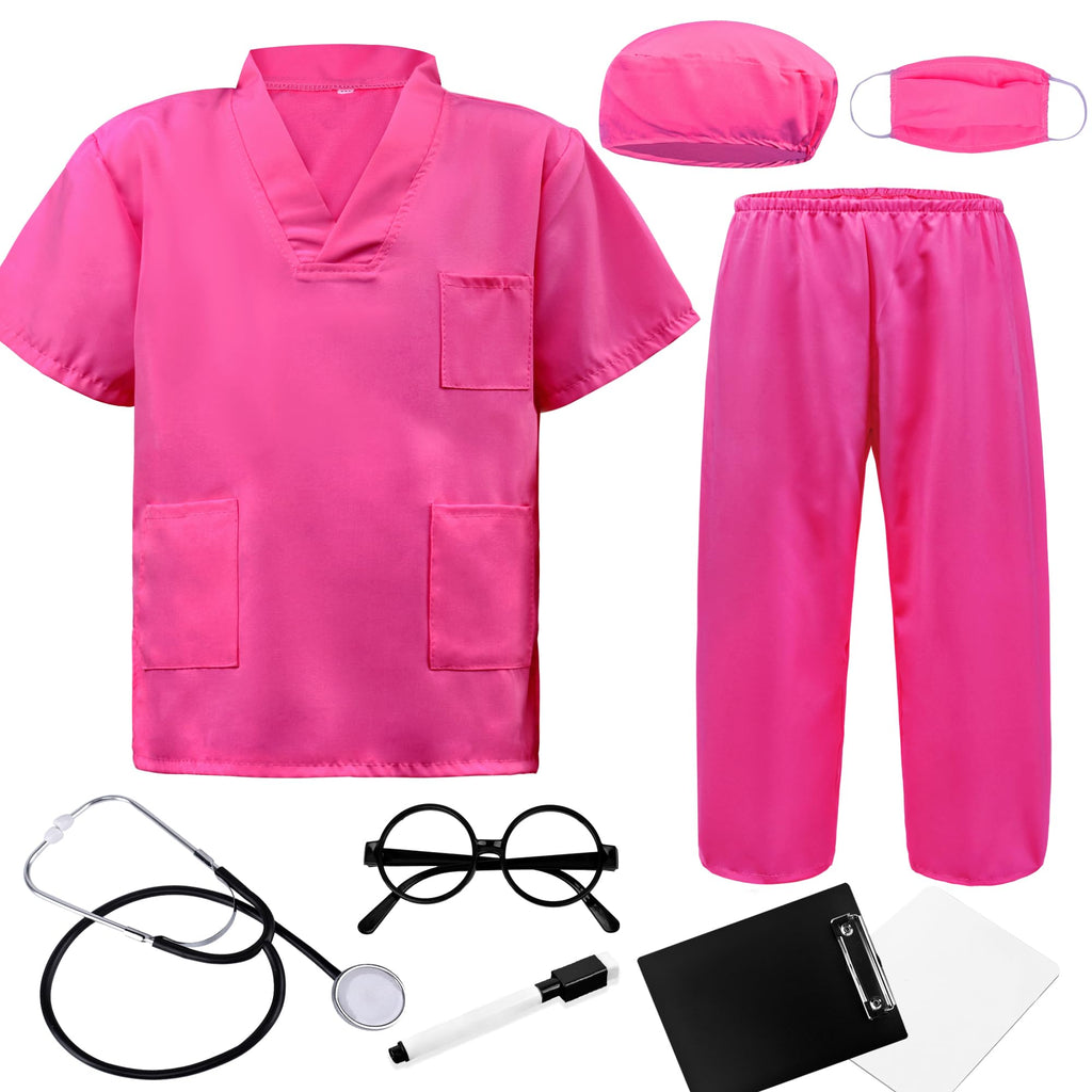 ZZIHAN 9-Piece Doctor Scrubs Costume Set for Kids Ages 3-12 – Unisex Pretend Play Outfit for Halloween, Career Day & Dress-Up