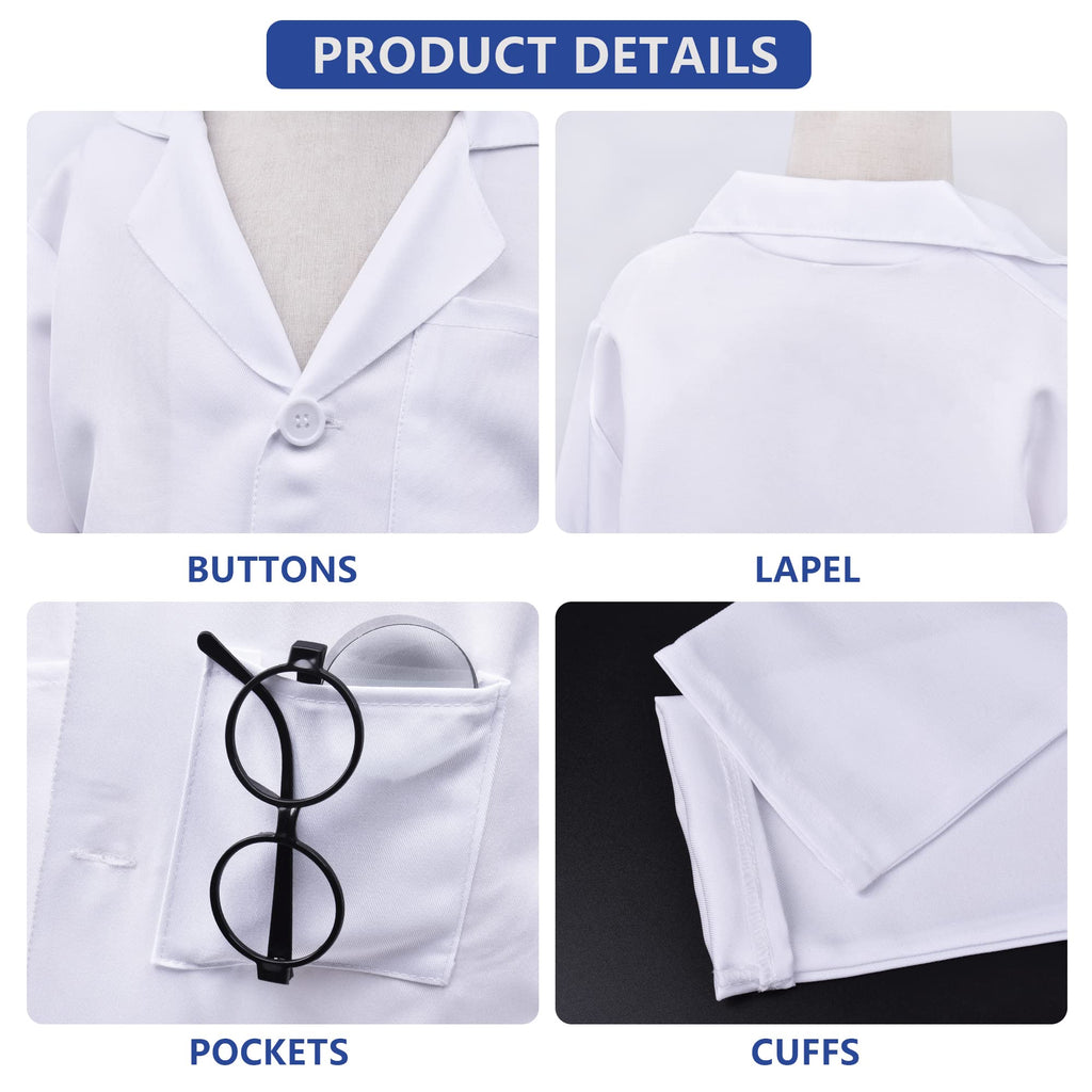 ZZIHAN Doctor Scientist Costume for Kids – White Lab Coat with Accessories (Ages 3-12)