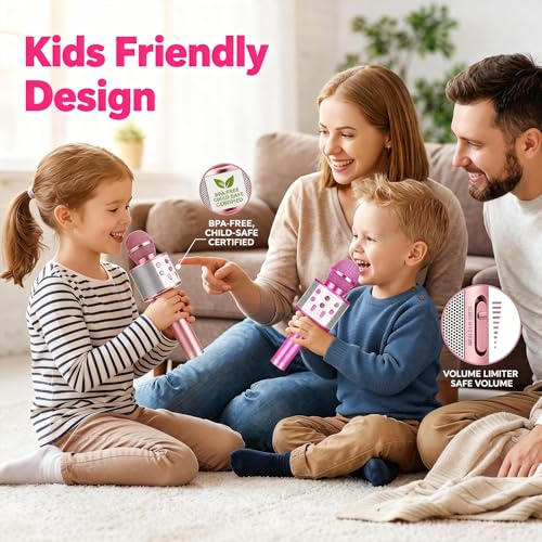 ZZLWAN Purple Kids Karaoke Microphone for Girls Ages 3-8 - 4-in-1 Bluetooth Speaker, Recorder, Radio, 5 Voice Modes, Durable Aluminum Alloy, UL Certified Battery