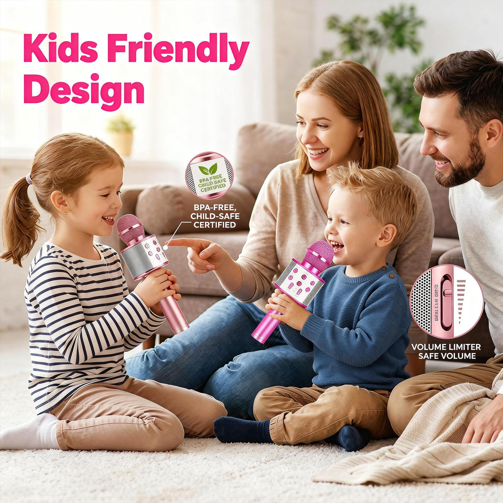 ZZLWAN Purple Kids Karaoke Microphone for Girls Ages 3-8 - 4-in-1 Bluetooth Speaker, Recorder, Radio, 5 Voice Modes, Durable Aluminum Alloy, UL Certified Battery