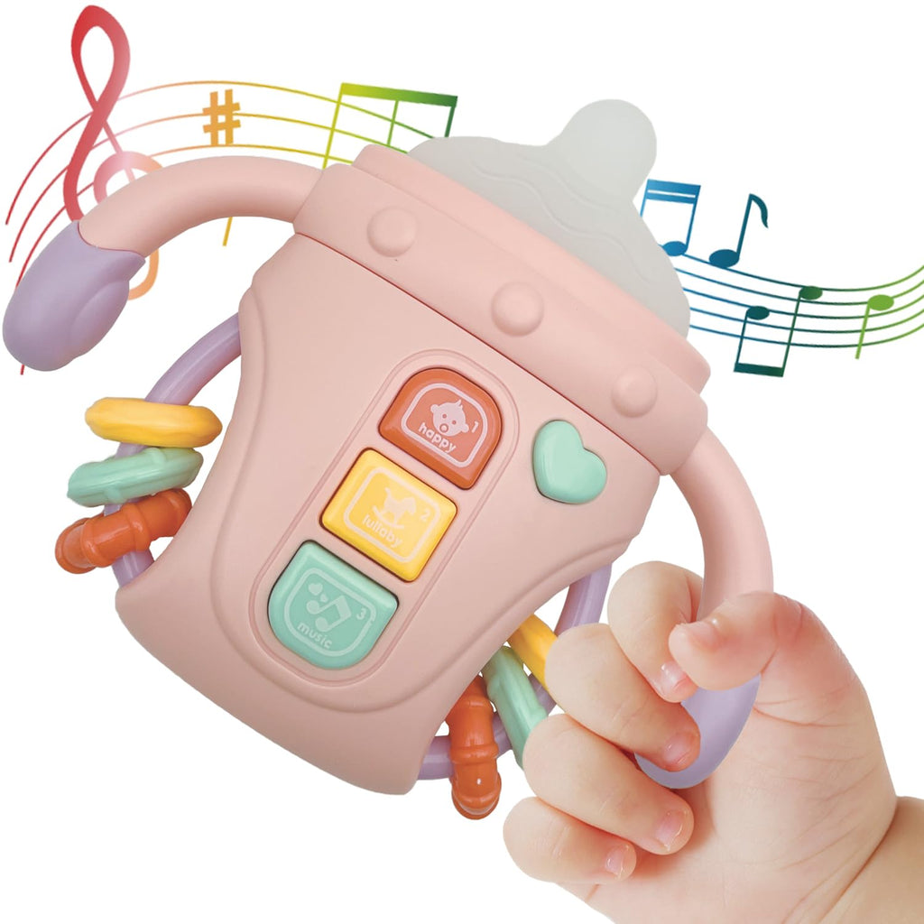 ZZSYYJK Baby Musical Toy with Lights, Rattle, and Teether – Pink Sensory Learning Toy for Infants